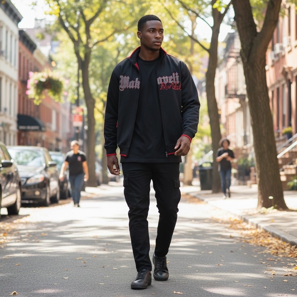 Makaveli Branded Mens XXL Black Red Embroidered Full Zip Track Jacket Streetwear